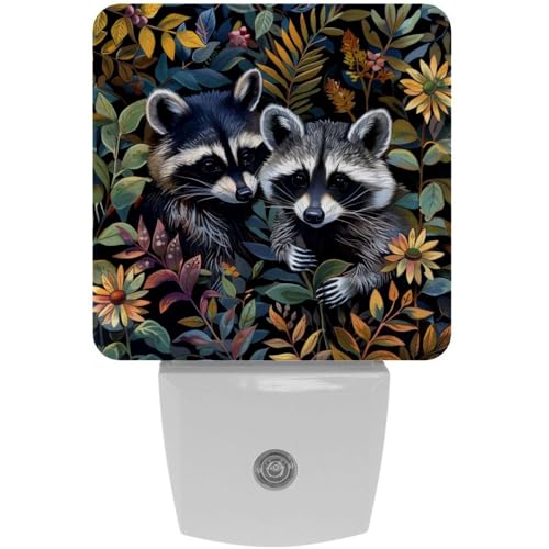 Image of NEWzone Raccoons Night Light for Kids 2-Pack, LED Plug into Wall Lights Dusk-to-Dawn Sensor, Nursery Plug in Nightlight, for Kids Room, Bathroom, Bedroom Decor, Children Gift