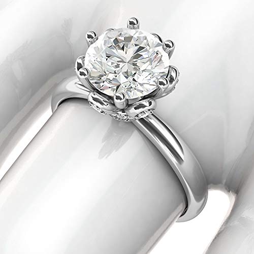 Thelanda Solid Sterling Silver Romantic Flower Style 6-Prong Set 2.0 Ct Genuine Moissanite Engagement Ring (6) #TOP5