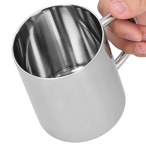 UPQRSG Doppelwandiger Edelstahlbecher, 400 Ml Reise Campingbecher, Metall Kaffeetasse, Teetasse, 304 Edelstahl Doppelschicht Anti Verbrühungs Kaffee, Tee und Wasserbecher mitGriff(Silber)