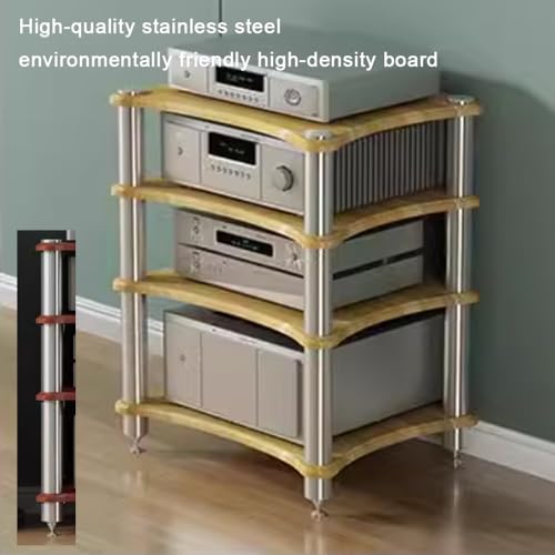 Soporte de madera para tocadiscos de 33 pulgadas, estante amplificador de 4 niveles AV para almacenamiento de componentes estéreo de audio HiFi para equipos de cine y DJ - imagen 5