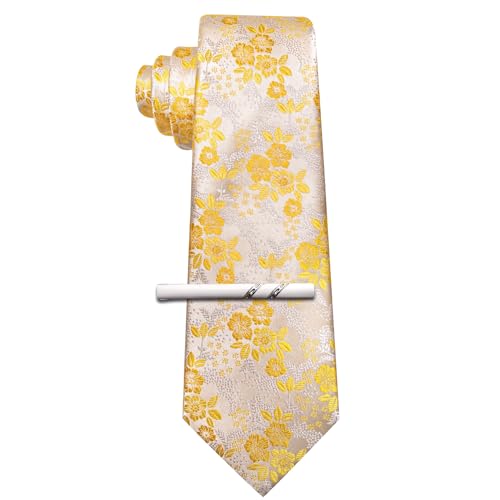 Image of Barry.Wang Floral Ties for Men Flower Necktie with Tie Clip Formal