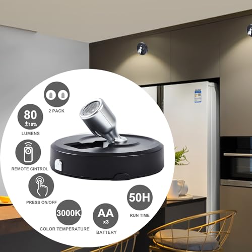 Image of Wireless LED Spotlights 2-Pack Accent Lights with Remote, Wireless Picture Lights with Rotatable Head, Stick on Artwork Lighting for Paintings Display Closet Accent Potrait