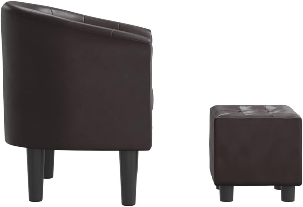 vidaXL Brown Heritage Faux Leather Tub Chair with Footstool - Ultra-Comfortable Padded Seat, Armrest and Backrest - Ideal for Living Room, Bedroom, Office or Lounge