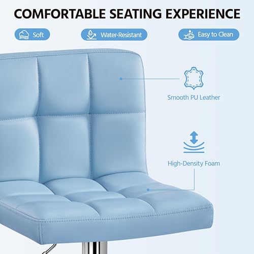 Image of Yaheetech Bar Stools Set of 2, Adjustable PU Leather Swivel Barstools, Modern Counter Stools with Back and Footrest, Counter Height Barstools for Bar, Kitchen, Dining Room, Blue