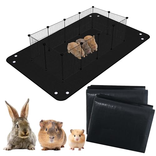 PUZHUAIN Waterproof Pet Playpen Mats for Bunny, 2 Packs Plastic Floor Mat 59 x 39 in, Reusable Black Cage Liner for Hamsters, Ferrets, Guinea Pig, Rabbits and Other Small Animals