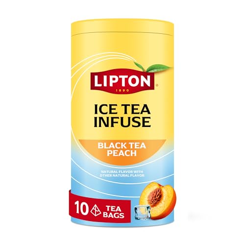 Image of Lipton Ice Tea Infuse Black Tea Peach Cold Brew Tea Bags - 10 Count - Brews in Cold Water in Just 5 Minutes - Water Bottle Friendly for on-the-Go Refreshing Iced Tea