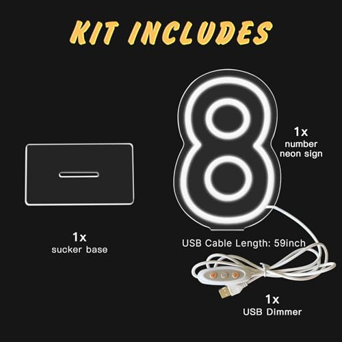 Image of YALLOVE Neon Sign Number 8, 9.8 inches Height USB Powered Night Light-up Numbers for Birthdays Decor, Party Anniversary, Cafe Bar Decor (Small)