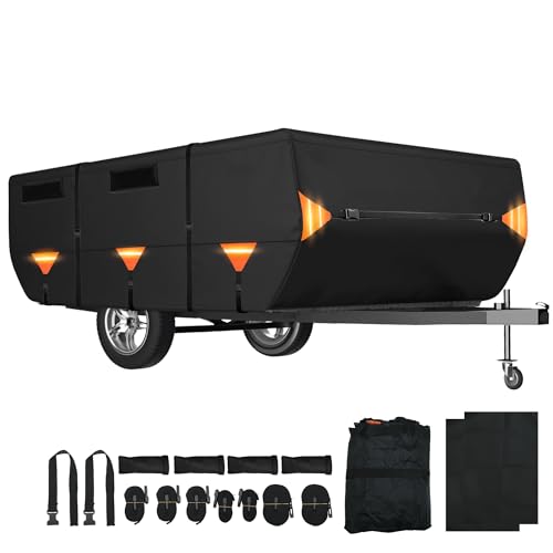 X AUTOHAUX Pop-Up Camper Cover 14ft-16ft Folding Camper Tent Travel Trailer RV Cover for Winter Heavy Duty Oxford PU Coating Waterproof Anti-UV Tear Resistant with Windproof Straps Black