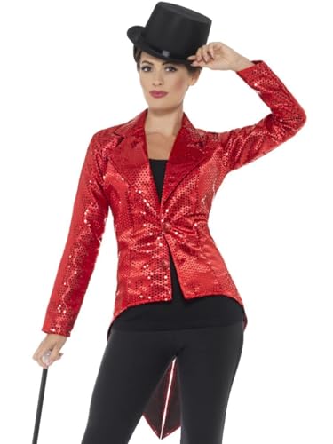 Smiffys Chaqueta de frac con lentejuelas, rojo, para mujer Halloween, Carnaval