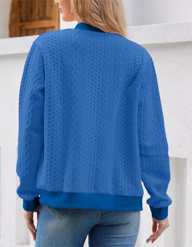 Image of WROLEM Women's Zip Up Cardigan Sweater Cable Hoodies Long Sleeve Jacket Outfits Crewneck Casual Coat