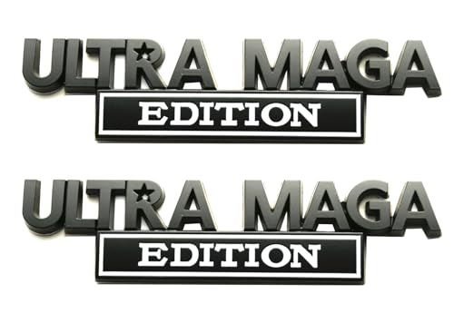 Image of 2Pcs Ultra MAGA Edition Emblems 3D Raised Car Decals, Classic Personality Labels Car Badges with Strong Adhesive, Exterior Auto Body Decor Embossed Stickers Logo for Car Truck SUV RV (Black White)