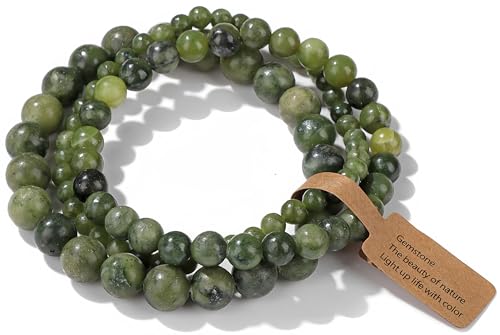 WEIZAIJY Natürliche Grüne Aventurin Edelstein Perlen Halskette, 8mm Perlen, Handgefertigt (Stil 19)