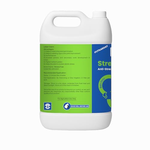 Image of Utkarsh Stress Free - Humic acid, Fulvic acid & Amino Acid Seaweed Extract based Biostimulant, Stimulates Flowering & Fruit Setting, Promotes Vigorous Root & Shoot Growth | 10 Ltr; Pack of 2 of 5 Ltr