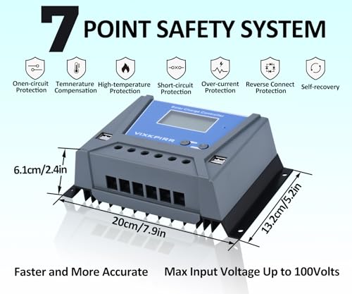 Miniatura 4 de Vixkpirr 60a Controlador De Carga Solar 12v 24v 36v 48v Automático, Pwm 60a Regulador De Carga Solar Con Sensor Ttemperatura Lcd Pantalla Retroiluminada 4 Usb Apto Muchos Plomo Ácido Y Litio Baterías
