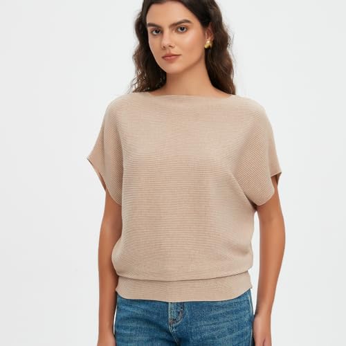 Image of EDSTAR Women Dolman Batwing Sleeves Knitted Sweaters Winter Boat Neck Pullovers Tops