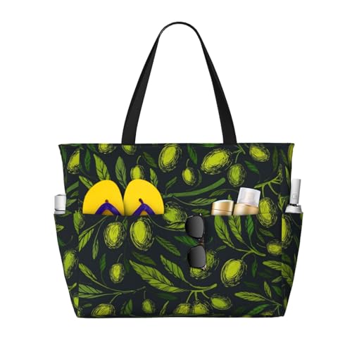 Green Branch Olive Print Beach Pool Bags Tote For Women Ladies Large Gym Tote Carry On Bag For Weekender Travel Waterproof