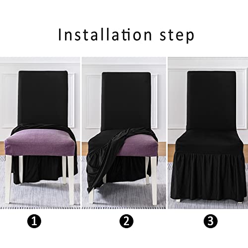 Molasofa Chair Covers For Dining Room Set Of 4,Dining Chair Slipcover With Skirt,Washable Seat Covers Protector For Hotel Ceremony Banquet Wedding Party Kids Pets(4Pcs,Black) #TOP6