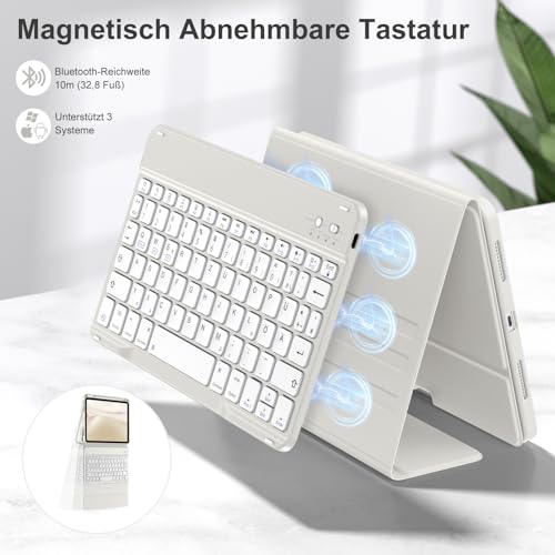 drivego Hülle mit Tastatur für iPad A16 11 Generation 2025/10 Generation 2022(11/10.9 Zoll), Magnetische Anti-Detach Tastatur Hülle für iPad 11./10. Gen, QWERTZ Layout Keyboard, Grau 4