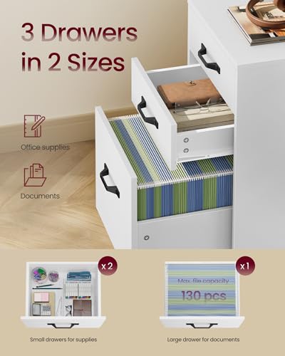 Image of VASAGLE CUSTOS Collection - Mobile File Cabinet, 3 Drawers Filing Cabinet with Wheels, for Home Office, for A4, Letter Sized Documents, Adjustable Hanging Rail, Cloud White UOFC065WB01