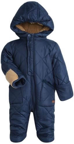 Image of Perry Ellis Baby Boys Snowsuit - Pram Memory Quilted Zipper Onesie Hooded Winter Newborn Infant Baby Clothes (Sizes: 0-9M), Size 0-3 Months, Dark Teal