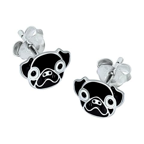 Black Pug Dog Earrings - 925 Sterling Silver Cover