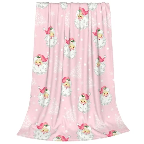 Christmas Santa Claus Throw Blankets Xmas Tree Soft Anti Pilling Flannel Blanket Winter Snowflake Decorative Lightweight Pink Blanket 30x40 Inches Sofa Fleece Blanket