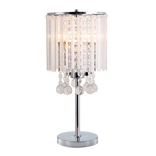 Hsyile Lighting KU300191 Modern Elegance Crystal Chandelier for Bedroom Nightstand Table Lamp,Finish Chrome,2 Light