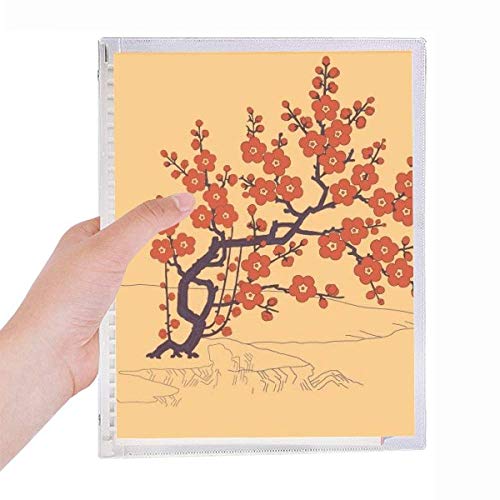 Cahier rechargeable style peinture japonaise fleur rouge et reliure spirale