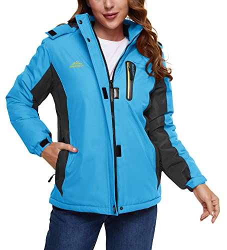 KEFITEVD Winterjacke Damen Kurz Warm Gefüttert Skijacke Wasserabweisend Winter Jacke mit Abnehmbarer Kapuze für Ski Outdoor – Bild 4