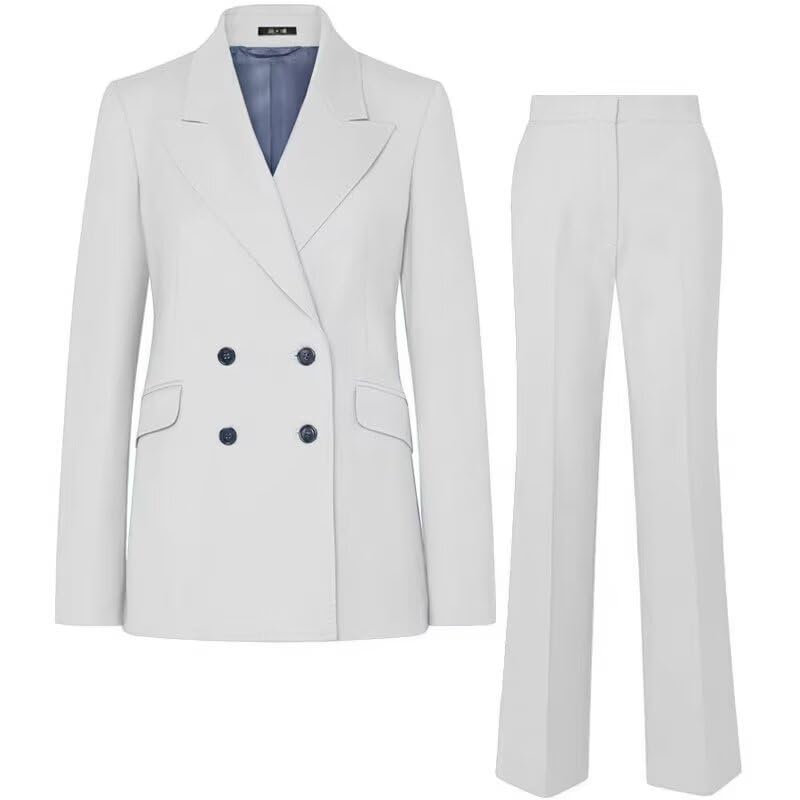 Women's Slim Fit 2 Pieces Suits Double Breasted Open Front Business Blazer Suits Casual Office Lady Suit Blazer + Pants