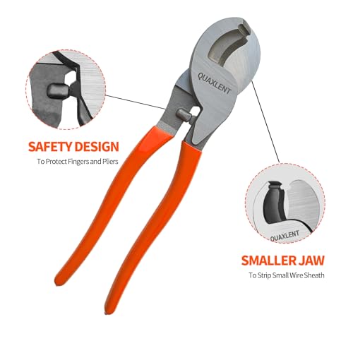 Image of 10 Inch Large Cable Cutter Heavy Duty High Leverage Big Wire Cutting Plier Tool for 4 /0 Aluminum 2 /0 Soft Copper and 100PR 24AWG Comm Cable, Orange