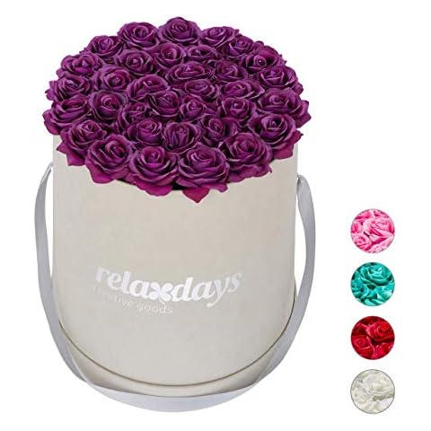 Relaxdays Rosas Artificiales en Caja Gris Redonda Cover