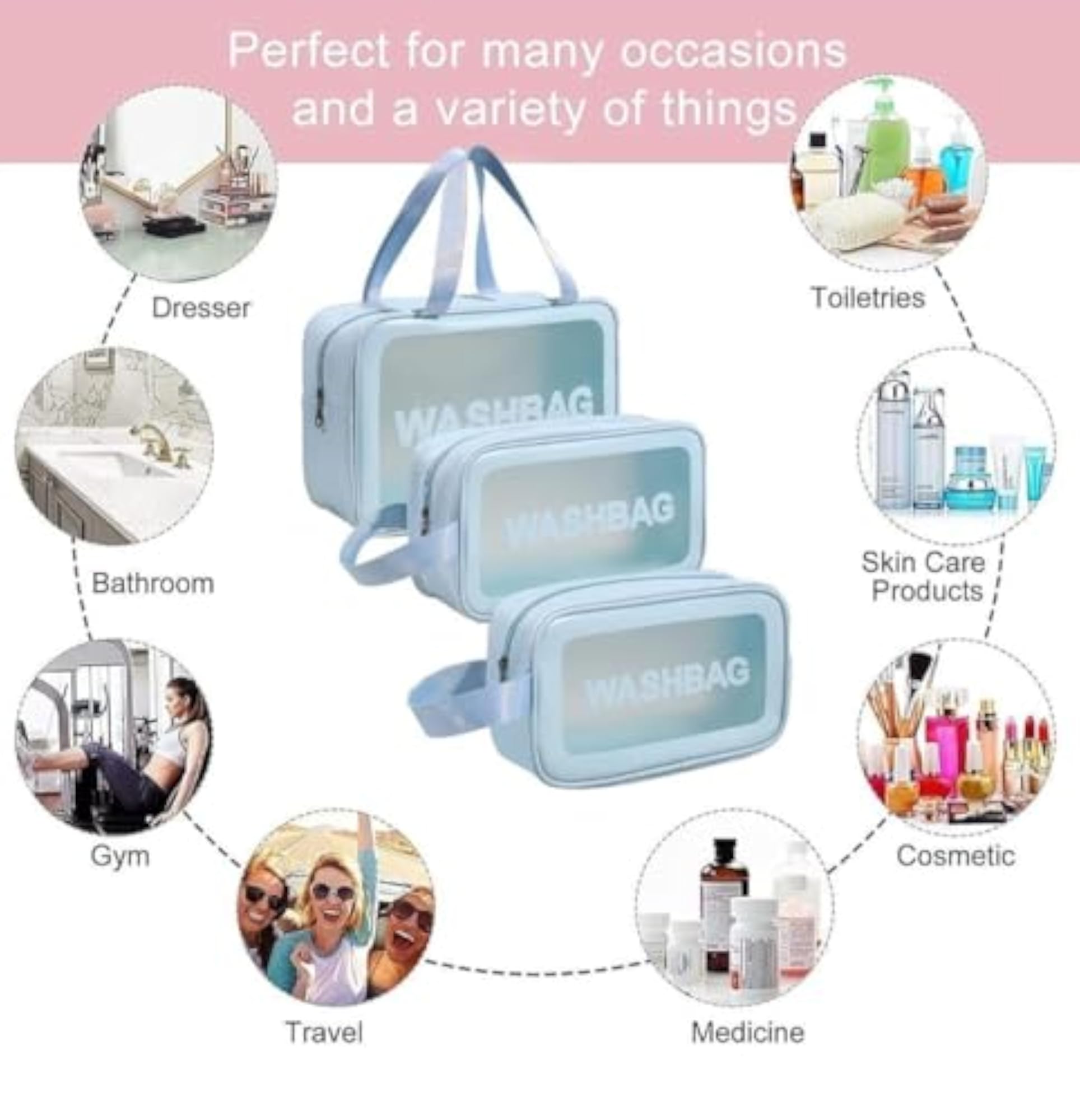 Travel Toiletry Bag for Women Men, Translucent Waterproof