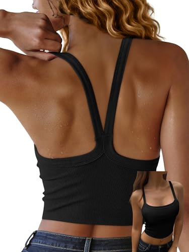 ANRABESS Womens Workout Tops Ribbed Crop Tank Backless Sleeveless Scoop Neck Going Out Camis Shirts 2026 Summer Gym Clothes Black Medium
