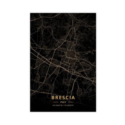 Impression sur toile Brescia et carte Italie déco murale salon bureau 40,6x61 cm