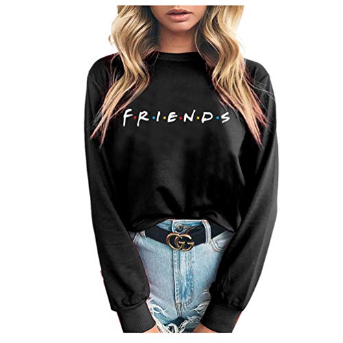 Haobing Hoodies Femmes Filles Friends Sweat-Shirts Décontractés à Lettre Imprimée avec Poche Pull à Manches Longues (Noir #Col Rond, CN 2XL) Cover