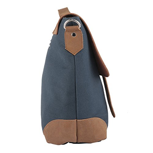Image of Almolfa Leather Canvas 15 inch Laptop Messenger Bag (Blue)