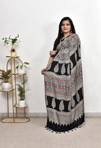 Image of SATIKA VASTRAM Modal Silk Ajrakh Saree Bandhani Design Crepe Printed Designer Pallu Attach Blouse Piece
