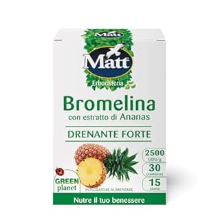 Matt, Bromelina Forte Drenante, Integratore Alimentare con Estratto di Ananas per il Drenaggio dei Liquidi, Alleviare la Pesantezza delle Gambe e Contrastare la Cellulite, 30 Compresse