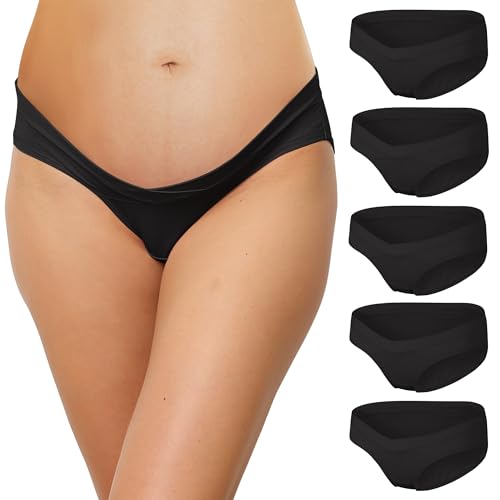 INNERSY Schwangerschafts Unterhosen Baumwolle Umstandsunterwäsche Schwarz Kaiserschnitt 5er Pack (M, Schwarz)