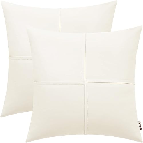 BRAWARM Fundas de almohada de piel sintética de 20 x 20 pulgadas, paquete de 2, fundas de almohada de cuero crema, almohadas decorativas de cuero