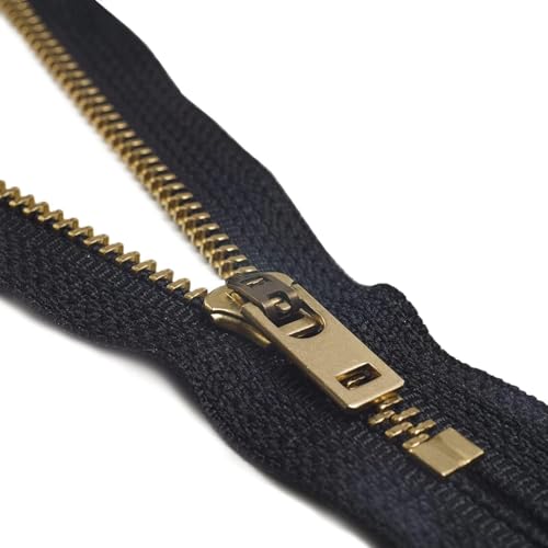 Lakesstory 3 Inch Metal Zipper - Black, Gold Brass, Heavy Duty, Non-Separating, Durable, for Clothing & DIY Projects