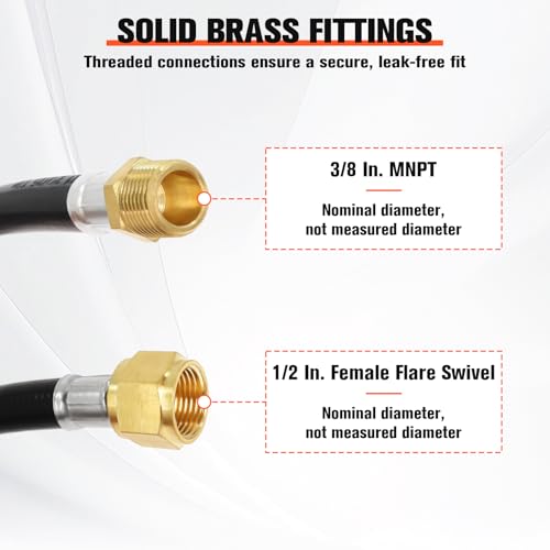 Image of Wadoy 4 Foot Propane Hose, 3 /8-inch MPT x 1 /2-inch Female Flare Propane Hose Extension 48 Inch, 350PSI Max Pressure for RVs Travel Trailers Campers & Grills 2 Pack