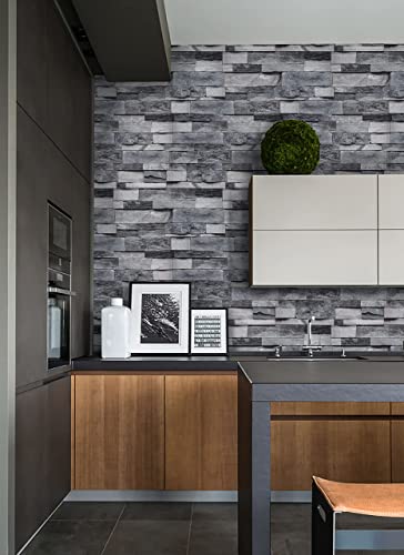 Timeet Grey Brick Wallpaper Peel And Stick Wallpaper Vintage Brick Wallpaper 17.7”X 393.7” Self-Adhesive Removable Wallpaper For Kitchen Bedroom Living Room Decoration #TOP1