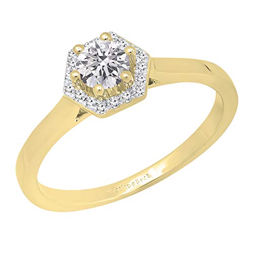 Dazzlingrock Collection Anillo de compromiso para mujer con diamante blanco redondo cultivado en laboratorio de 0,50 quilates (quilates), forma octogonal, oro de 14 quilates, Oro amarillo Diamante