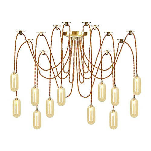 Lampe araignée de plafond dorée pour illuminer un salon chaleureux