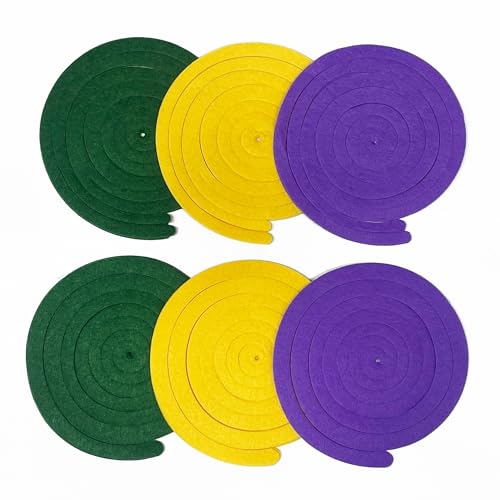 Image of 36 Pcs Green Yellow Purple Hanging Swirl Decorations Felt Swirl Streamer Spiral Ceiling Garland Banner for Mardi Gras Masquerade Theme Birthday Wedding Engagement Party Decor Supplies