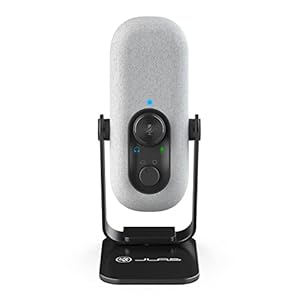 JLab Go Talk USB Microphone, White, USB-C Output, Cardioid or Omnidirectional, 96k Sample Rate, 20Hz, 20kHz Frequency Response, Volume Control and Quick Mute, 3.5mm AUX, Plug and Play
