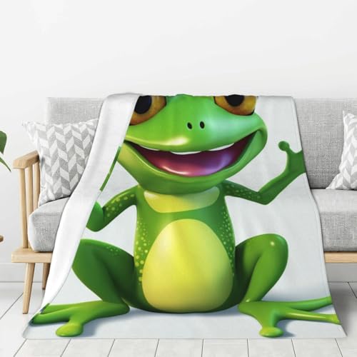Couverture en flanelle motif grenouille verte 152x127 cm toutes saisons