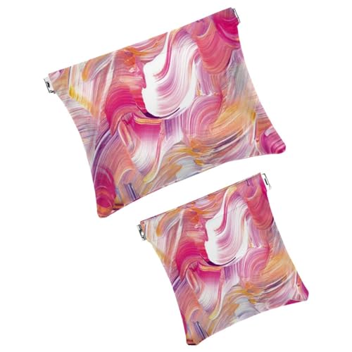 Piccola borsa cosmetica tascabile da viaggio per trucchi da senza cerniera mini astuccio per trucco a chiusura automatica per donne e ragazze arte astratta dipinta con pennelli